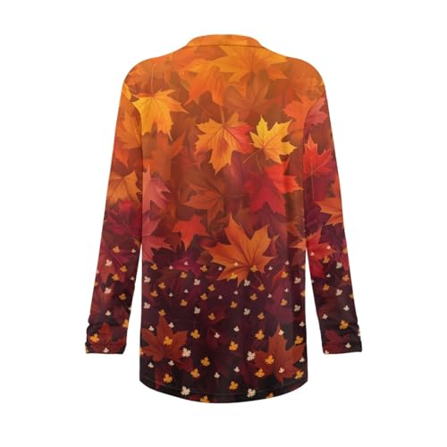 Image of Fall Maple Leaf Cardigan Sweaters for Women Long Sleeve Cardigan Soft Drape Open Front Dusters V-Neck Jackets Dressy