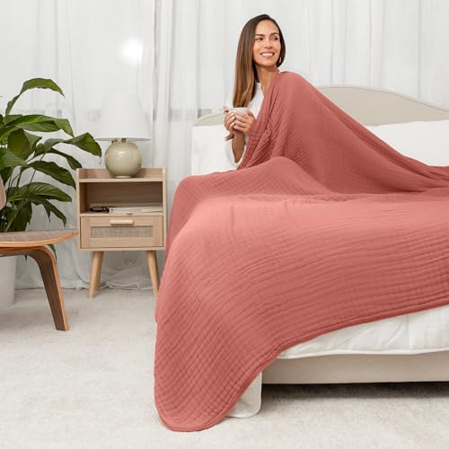 Image of Comfy Cubs Muslin Blanket for Adults King 108 inch x 90 inch - 6 Layer Soft, Breathable & Lightweight Muslin Adult Blanket - Machine Washable & Designed in The US Bedding for All Seasons - Dusty Rose