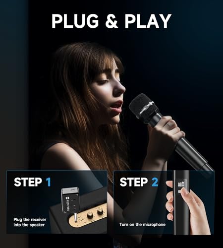 Image of Wireless Microphones, Wireless Microphone with One-to-One Chip Connection, Less latency, 200FT Range, 40H Rechargeable Battery,Plug and Play, Ergonomic Design, Microphone for Singing, Speaker, Party