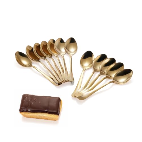 Image of Sumeet Stainless Steel Golden Dessert /Table Premium Spoon Set of 12 Pc - (18cm L) (1.6mm Thick)