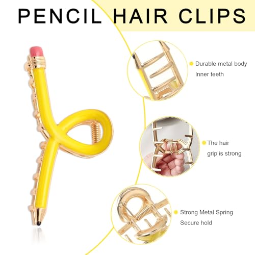 Pinza para cabello con diseño de lápiz color amarillo miniatura 5