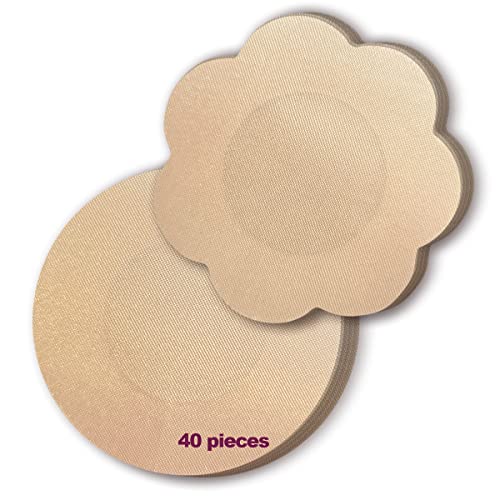 Kuxiyu 40 Pcs Nipple Covers For Woman Invisible Breast Petals Natural Satin Nipple Stickers Breast Pasties Adhesive Bra Pad Disposable Waterproof Beige #TOP27