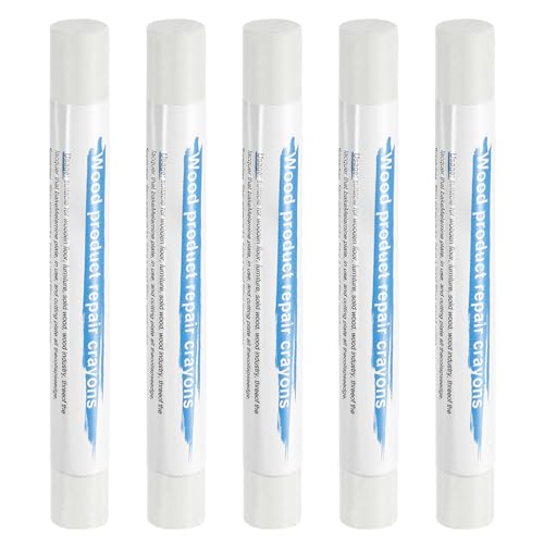 HARFINGTON 5pcs Wood Filler Sticks Wooden Wax Touch Up Furniture Repair Crayons for Scratch Hole Wood, Medium White