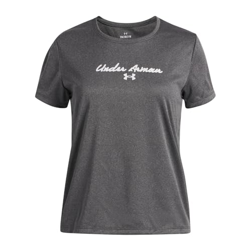 Under Armour Girls' Tech Twist Graphic Short Sleeve T Shirt, (001) Black / / White, X-Small
