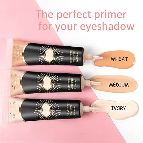 Avierll Eyeshadow Primer,Eye Primer,Makeup Primer Long Lasting Cream Eyeshadow Base,Primer Face Makeup,Full Coverage Waterproof Concealer 1 Pens -0.40 Fl Oz (01_Ivory) #TOP4