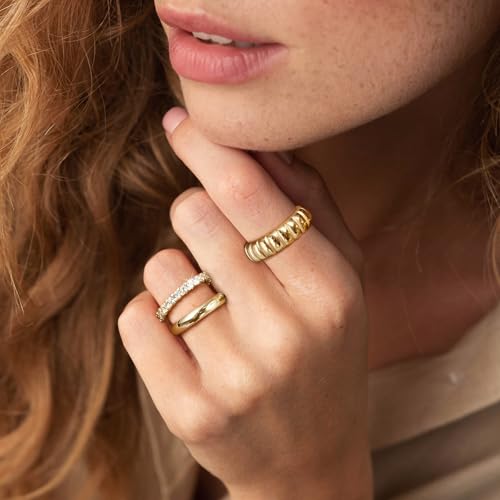 KSF Stackable Gold Rings for Women - 14K Gold Plated Rings Set, Non Tarnish Dainty Cubic Zirconia Stack Rings for Women Trendy Jewelry Gift for Her4