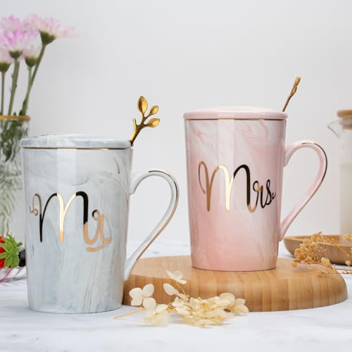 Miniatura 4 de Regalos De Boda Para Los Novios, 2pcs Tazas Regalos Originales Para Parejas, Regalos De Bodas Originales, Navidad Regalo Pareja, Regalo Aniversario Pareja, 400ml Tazas Parejas Con Tapa Y Cuchara
