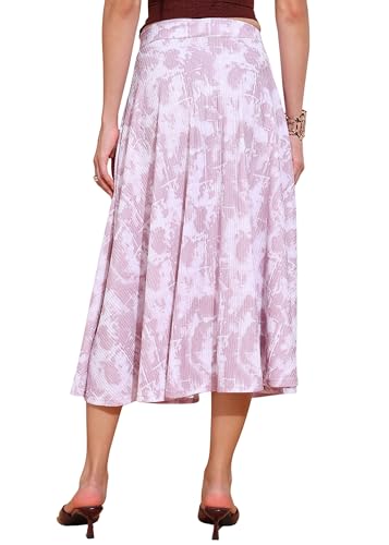 Image of FRAULEIN Women's Tie-Dye A-Line Self Design Printed Maxi /Midi Skirt | High Waist Flared | Soft Ribbed Texture | Casual Summer Knee Length Vacation Skirt