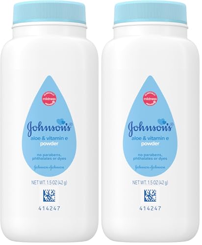 Johnson's Baby Cornstarch Baby Powder, 1.5 oz | Naturally Derived | With Aloe & Vitamin E | For Delicate Skin | Hypoallergenic