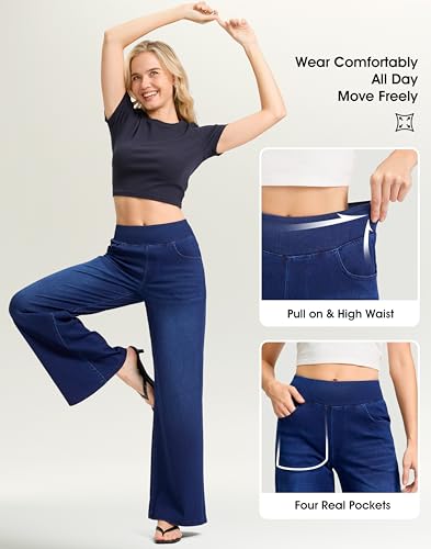 Rammus Wide Leg Jeans Woman Pull On Denim Pants Dark Blue Denim L29 S — view 4