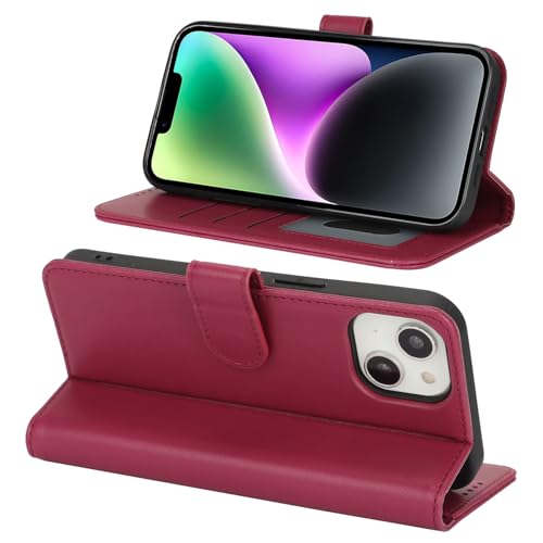 Image of for iPhone 14 Case Wallet with Card Holder,for iPhone 13 Wallet Case for Women Men,PU Leather Shockproof Magnetic Buckle Stand Flip Phone Case-Red