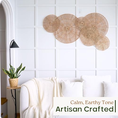 CHI AN HOME Wicker 23 Inch Jute Wall Decor Baskets, Set of 6 Extra Large Woven Jute Wall Plates, 21", 15", 13", 12", 10", Decorative Baskets for Bedroom, Living Room, Office