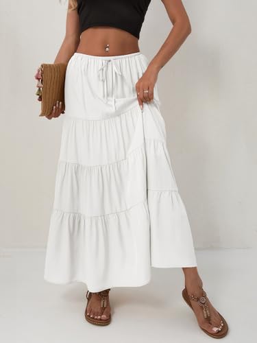 Women's Maxi Skirts Flowy Skirt Elastic High Waist Pleated A-Line Flared Long Skirts4