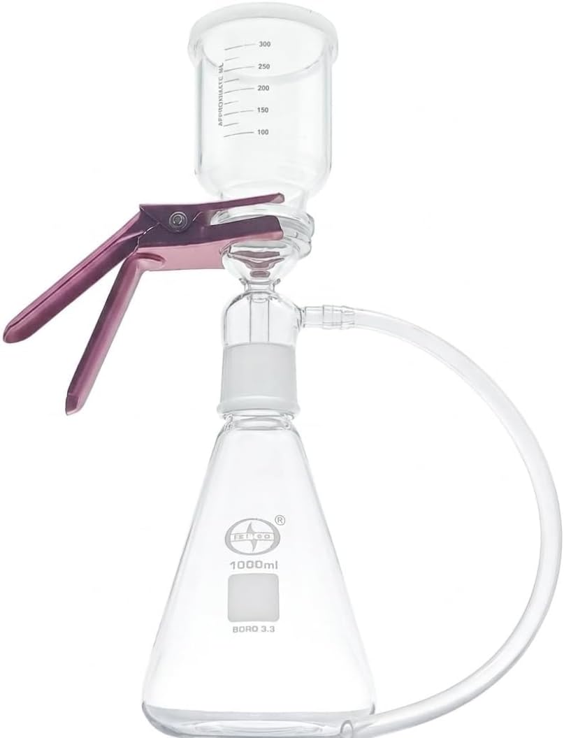 Borosilicate glass Membrane Filter Holder Assembly with 350ml graduated sintered cup and silicone Pneumatic Pipe - 1000ml flask capacity B-40 Joint 47MM Filter (1 set)