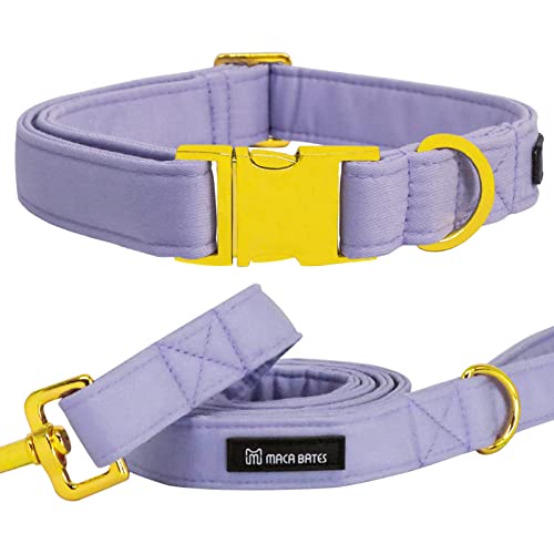 Maca Bates Dog Collar and Leash Set, Adjustable Solid Dog Collar and Leash for Small Medium Large Dog with Golden Metal Buckle -  M MACA BATES