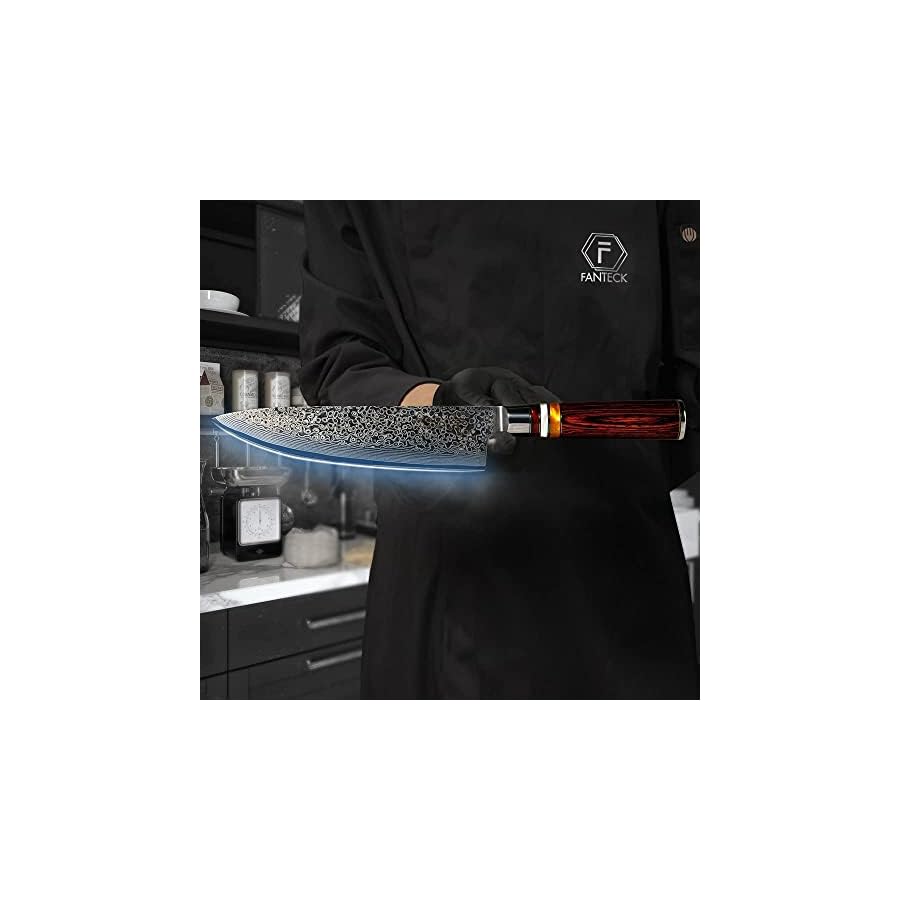 FANTECK-Damascus-Chef-Knife-8-inch-Kitchen-Knife-Premium-Sharp-Cooking-Knife-VG10-67-Layers-Stainless-Steel-Japanese-Knife-for-Home-Kitchen-and-RestaurantErgonomic-HandleGift-box-and-Plastic-sheath Fanteck Chef Knife 8 Inch, Japanese Damascus Kitchen Knife, Vg10 67 Layer High Carbon Stainless Steel Professional Sharp Chef’s Knife,Pakkawood Handle,Gift box,Plastic sheath& Sharpener