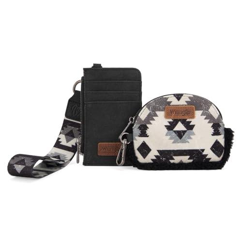 Image of Wrangler Western Keychain Wristlet Wallets for Women Dual Pouch Wristlet Sherpa Coin Purse for Women Keychain Card Holder WG166-W0051BK