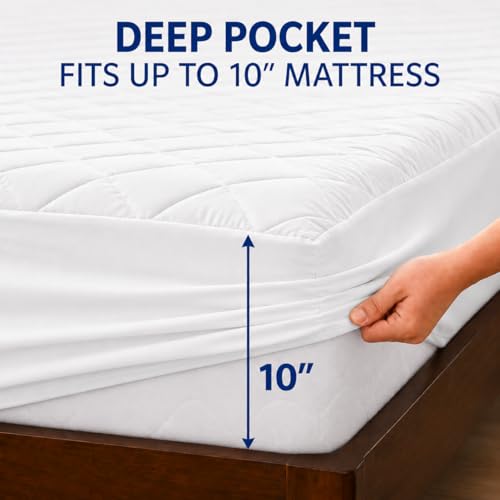 Image of RESTIFY 100% Waterproof Quilted King XL Size Mattress Protector 78x72 Inch 6.5x6 Ft Fits Upto 10 Inch Mattress | Premium Cotton Breathable Bed Protector | Mattress Cover for Double Bed |White