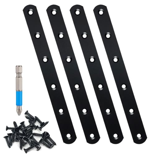 Image of QSJ 4 Pcs Black Straight Bracket Brace Stainless Steel Brackets 195mm / 7.67 inch Brace for Wood with Screws and Screwdriver