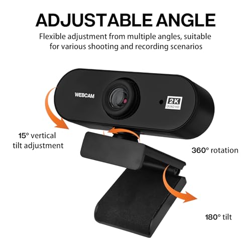 JCSJK Webcam 2K 30FPS, Full HD Caméra USB PC Micro Angle Réglable Plug and Play pour Ordinateur Bureau Windows MacOS Streaming Youtube Skype Appel Vidéo Zoom Vidéoconférence – Image 5