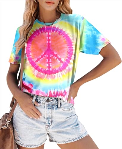 Peace Sign Love T-Shirt for Women Flower Graphic Shirt Hippie Short Sleeve 60s 70s Shirt Inspirational Tee Tops3