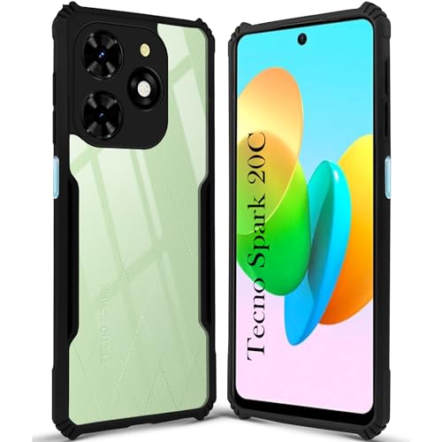 Image of Jkobi Back Cover Case for Tecno Spark 20C (Shockproof with Polycarbonate Clear Panel | Professional Black)