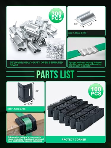 banding strapping kit heavy duty pallet packaging kit with gt1500lbs 5834 x 130039 pet strapping roll 300 metal seals 100 corner protectors strapping tensioner banding sealer tool