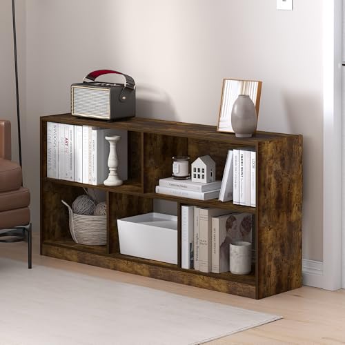 Image of Furinno DALY Book Shelf, 5-Cube Bookshelf, Horizontal Cube Storage Organizer Bookcase, 10.9 x 47.2 x 23.6, for Living Room, Bedroom, Home Office, Amber Pine