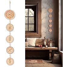 Rune Chain - Prosperity, Good Luck, Love, Protection, Home Protection Bindrune Hanger, Decoration Norse Pagan Bind Runes, Rustic Norse Viking Circular Bind Rune Protection Wood Hanging Decor