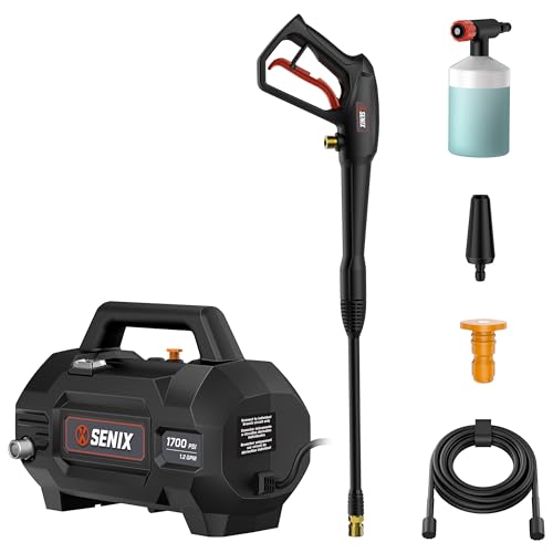 SENIX 13 Amp Electric Pressure Washer - 1700 PSI, 1.2 GPM, Compact with Foam Cannon, Spray Gun, 20-ft Hose, Turbo Nozzle, and 15Β° Spray Nozzles - Perfect for Cars and Driveways (HPWE13-L) 17