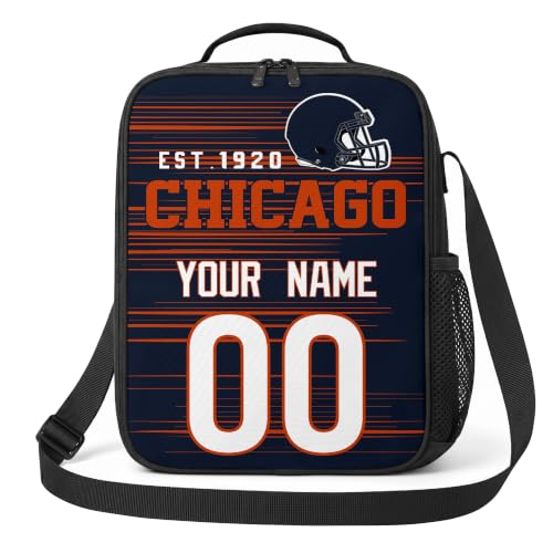 Image of Chicago Lunch Bag Custom Name and Number Personalized Gifts | Custom Personalized Lunch Box for Men Women