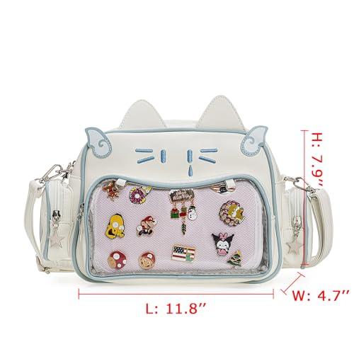Kawaii Ita Bag Crossbody Bag Cute White Cat Backpack Girls Shoulder Bags Pin Display with Insert