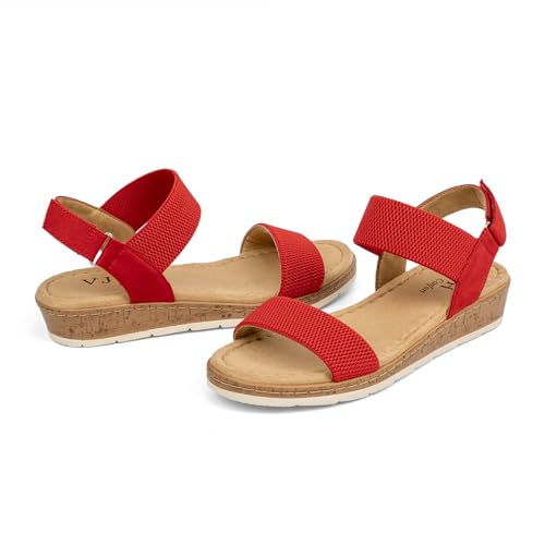 Image of VJH confort Women's Flat Sandals Open Toe Elastic Ankle Strap Slip on Comfy Low Wedge Sandals
