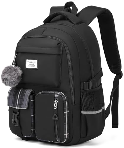 Image of School Backpack for Teen Girls, Big Student Laptop Backpack Aesthetic Bookbags for College Women Elementary Middle High School Travel Mochilas Escolares, Black