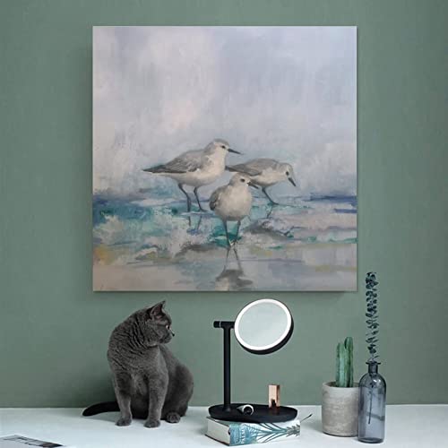 Watercolor Bird Wall Art Bird Poster Blue Coastal Decor Marine Wall Art Canvas Print Picture Wall Art Poster For Home Family Decor 16X16Inch(40X40Cm) Unframe-Style #TOP3