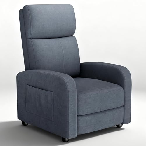 GarveeMore Sillón Relax Reclinable Compacto, Apertura Push Manual con Reposapiés, Posición Cero hasta 160º, Carga Máxima 136 kg, 49×72×101 cm, Gris