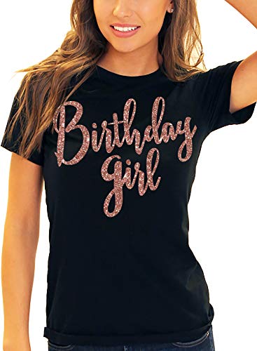 Birthday Shirts for Women - Rose Gold Girly Birthday Girl T-Shirt - Birthday Gifts for Women - Large - Black Tee(BdyGrl RG) Blk/Lrg