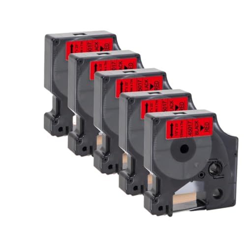 MCUXMVUMI Compatible 45013 D1 Cinta de 12 mm para LabelManager 160 280 Impresora 5pcs 10pcs Negro en Etiquetas Blancas para Modelos 45010 45016 45018 45013(5PK Black on Red)
