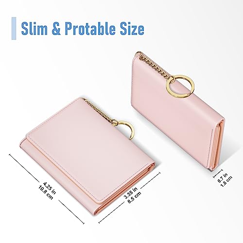 Image of Rouidr Women's Leather Wallet, RFID Blocking, Small Slim Trifold Wallet with 7 Card Slots & ID Window(Z-Pink)