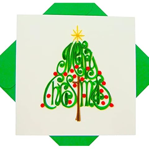 Christmas Quilling Card 3D Collection - Unique Dedicated Handmade, Design Greeting Card for all occasion by GREENHANDSHAKE (Christmas Tree With Yellow Star) Cover