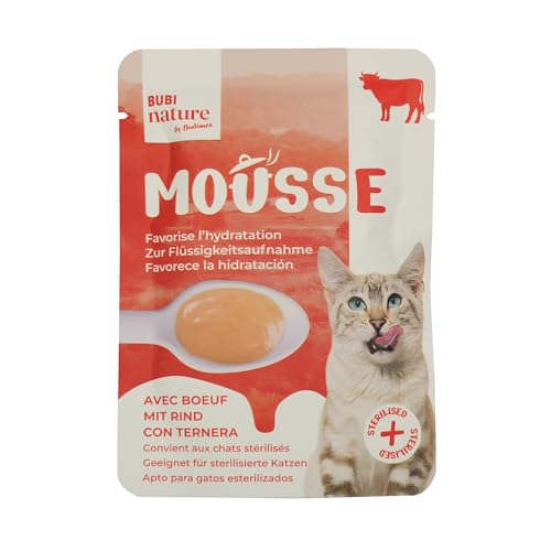Bubimex - Bubi Nature Mousse - Sabor Carne - 50 g - Alimento complementario para Gatos - Comida húmeda - Textura cremosa - Apto para Gatos esterilizados - Promueve la hidratación