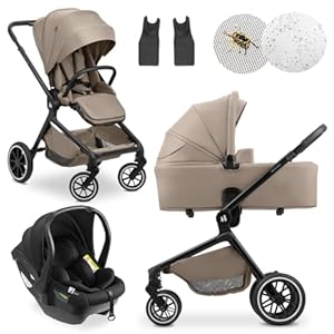 hauck 3in1 Kinderwagen Set Move N Care mit Drive N Care Babyschale – Kombikinderwagen ab Geburt bis 22 kg mit Federung & wendbarer Sitzeinheit – Mocha