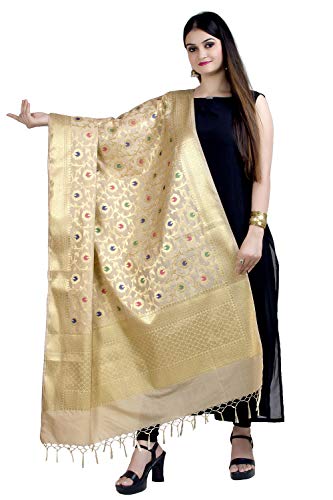 Chandrakala Kataan Seidenmischung Zari Work Banarasi Dupatta (D193), beige, Einheitsgröße Cover