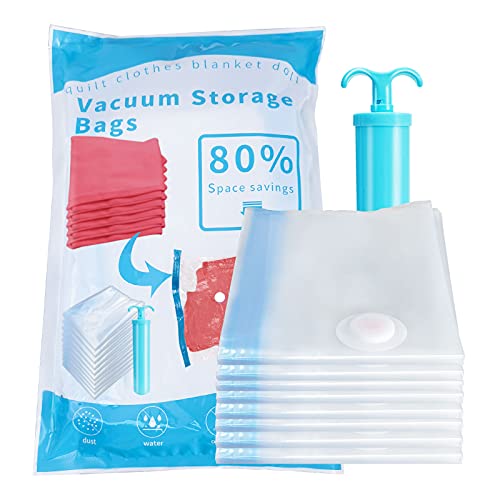 Vacuum Storage Bags with Hand Pump,80% More Storage, Double-Zip Seal and Triple Seal Turbo-Valve for Comforters Blankets Clothes Pillows Travel Vacuum Compression Bags (2S+2M+2L+2XL)