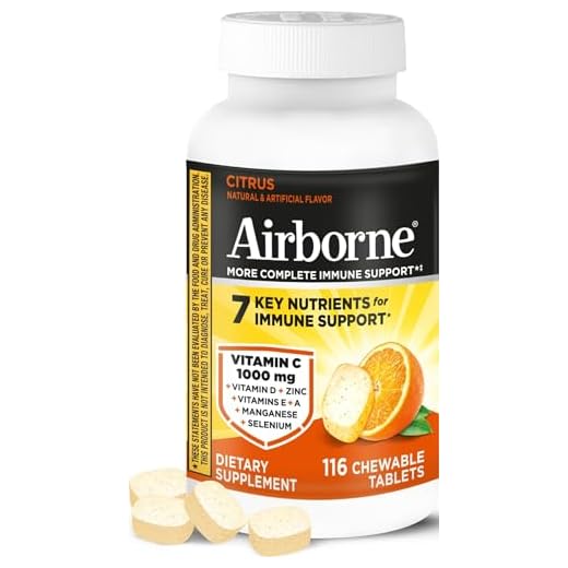 Airborne 1000mg Vitamin C Chewable Tablets with Zinc, Immune Support Supplement with Powerful Antioxidants Vitamins A C & E - (116 count bottle), Citrus Flavor, Gluten-Free