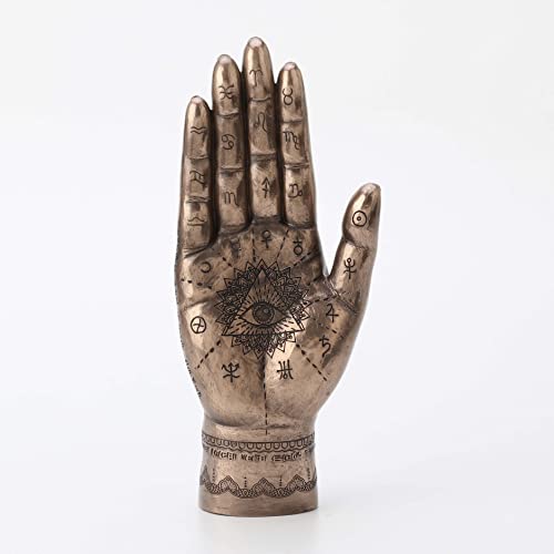 Escultura de mano Hamsa de resina con acabado bronce 9.5 pulg