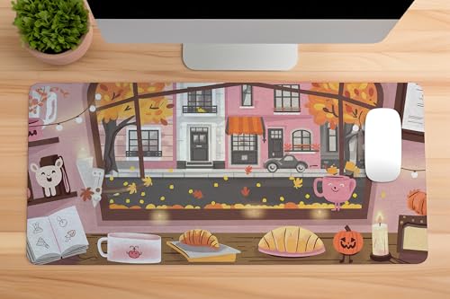 Image of Calm Autumn Premium Desk Mat | Anti-Skid | Anti-Slip | 60 x 28 cm | Laptop Mat for Work from Home /Office /Gaming- Extended Mouse pad and Keyboard Desk mat