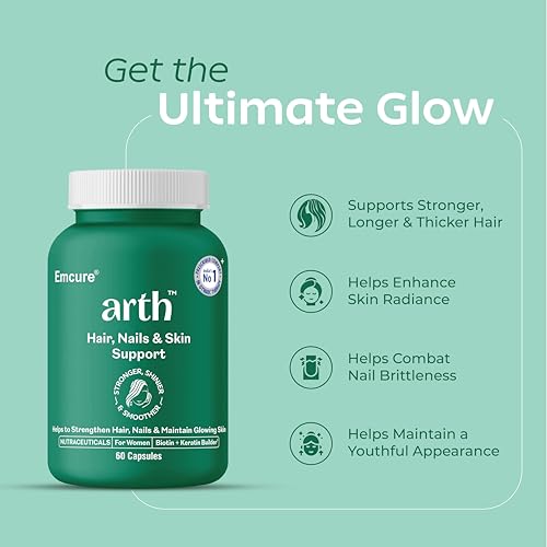 Image of Arth Biotin Capsules For Hair Growth, Skin & Nails - 60 Veg Capsules for Men & Women | Vitamin A, B, D3, Folic Acid, Keratin Builder & Hyaluronic Acid | Supplement For Healthy Hair, Nails & Skin