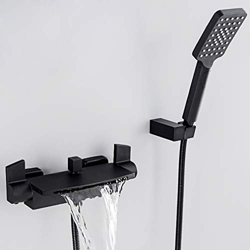 Cascade de Douche Baignoire Laiton Noir Mat Mitigeur Double Commande Mural Un