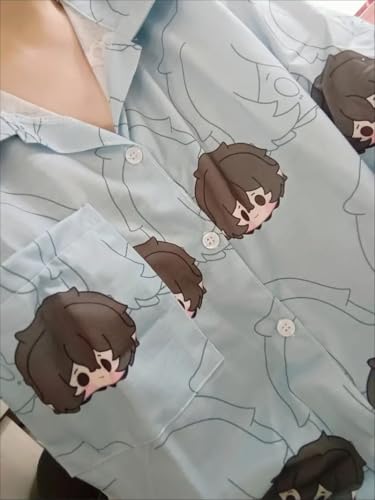 2PCS Anime BSD Pajamas Set Dazai Osamu Cosplay Sleepwear Summer Short Sleeve Sleep Tee Active Shorts Capri Pants Suit4